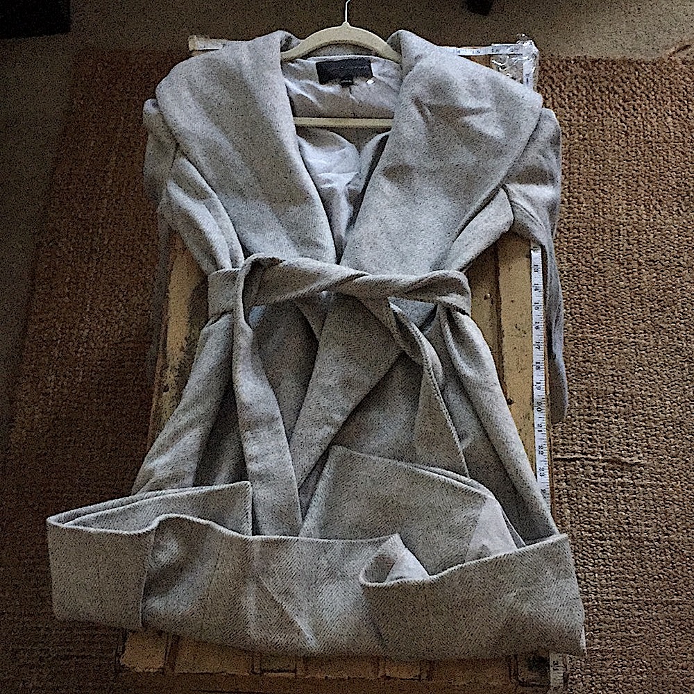 NWOT ANN TAYLOR HERRINGBONE SHAWL COLLAR TIE WAIST WRAP COAT S - Picture 12 of 16